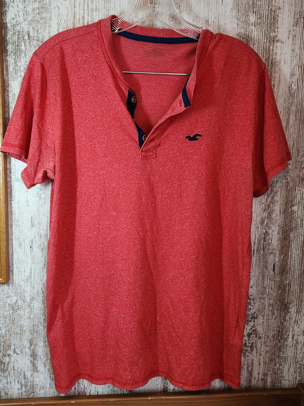 Hollister Co. Short Sleeve Henley Shirt - Heather Red Size S Classic Style